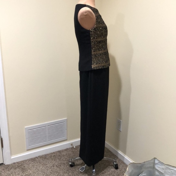 Jessica Howard Formal Dress Size 8 Black Gold Beaded Damask Scrollwork Brocade - Picture 5 of 10